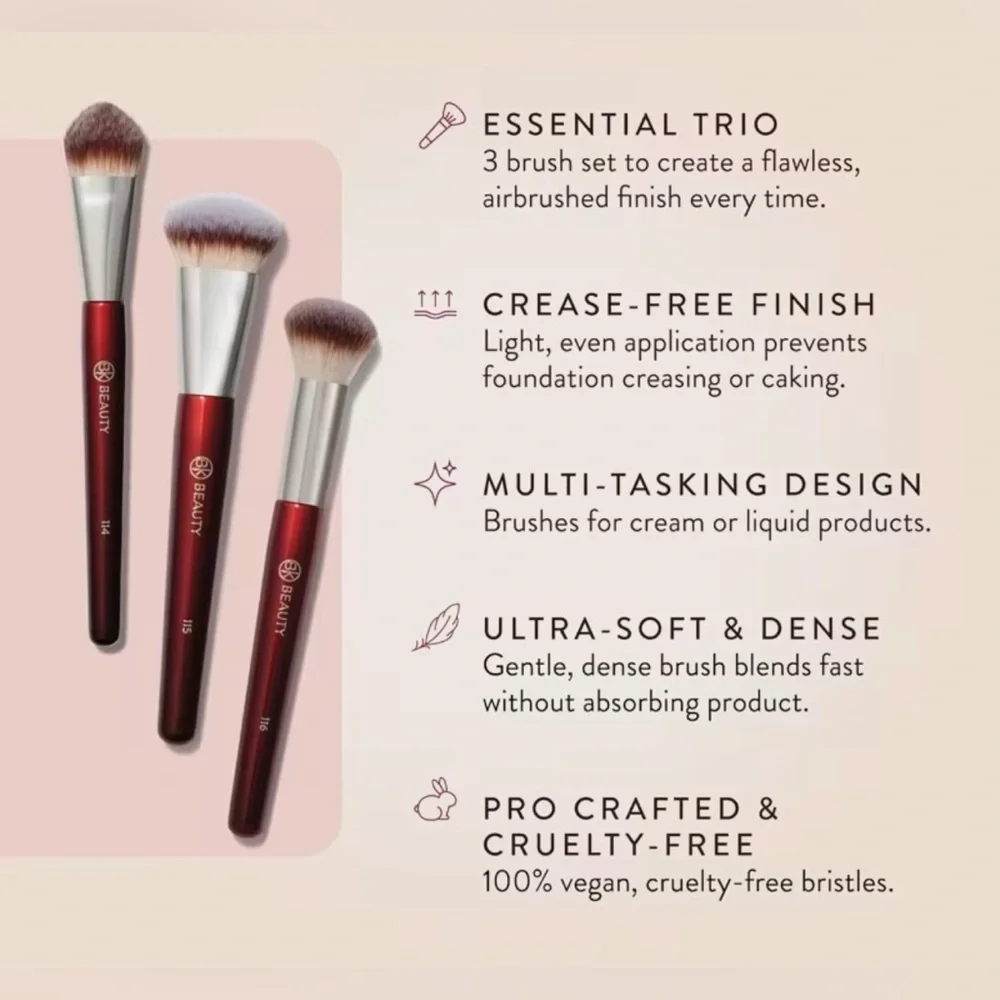 BK Beauty Core Complexion Trio Makeup Brushes Set (3PC) BNIB 🔖 114, 115, 116